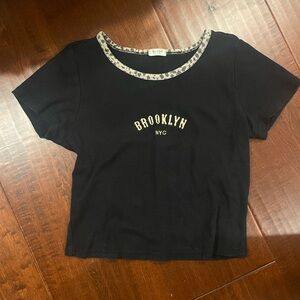 Brandy Melville Black Crop Top with Gold Accents